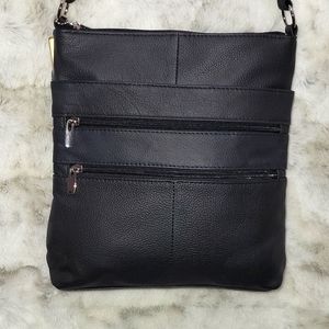 NEW, Black leather large crossbody purse. Lots of room.